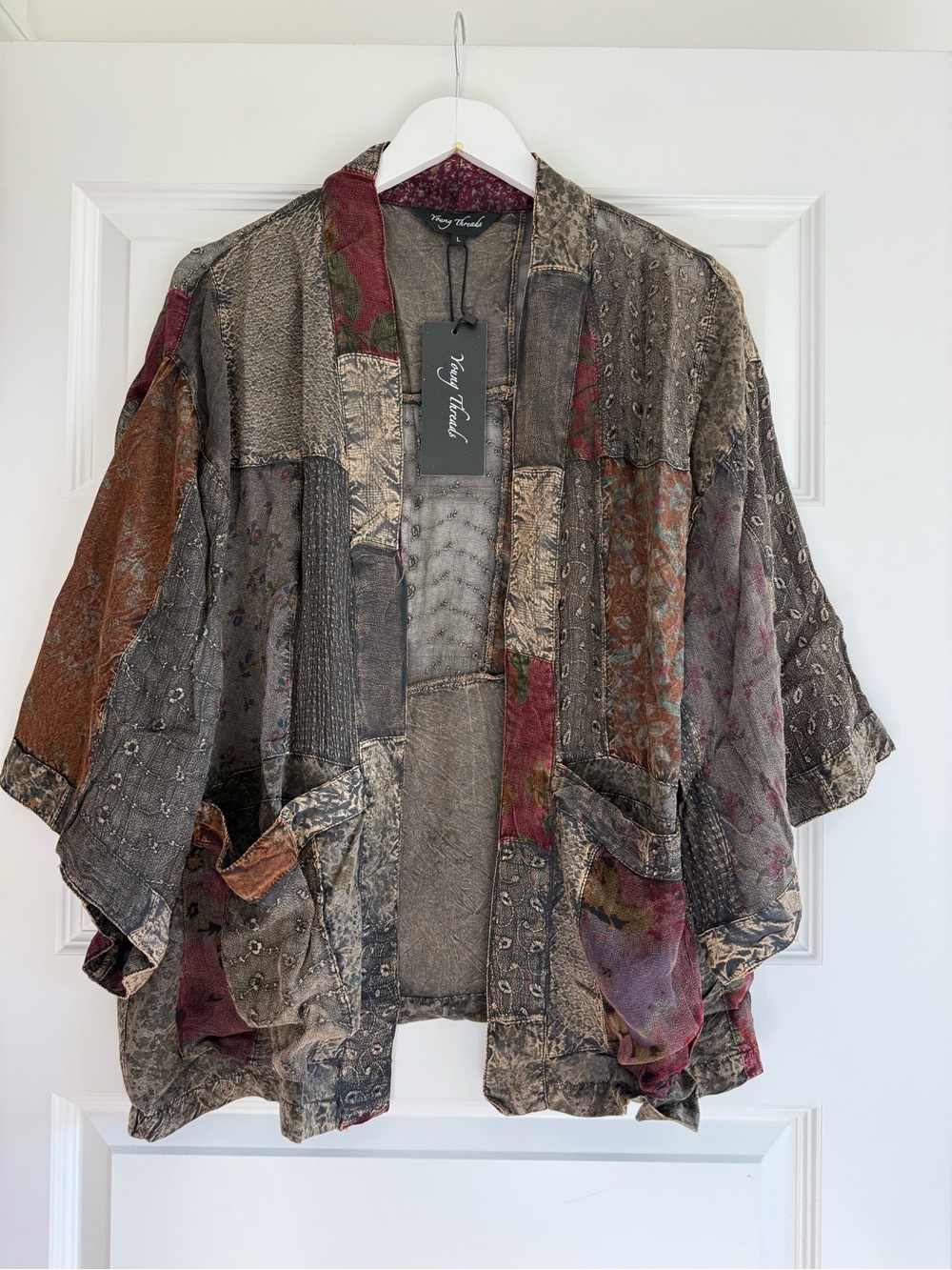 NWT Young Threads Boho Patchwork Kimono Cardigan